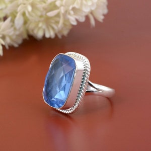 Natural Swiss Blue Topaz Ring in 925 Sterling Silver, Topaz Ring, Gift for her- December Birthstone, Light Blue Gemstone, Promise Ring