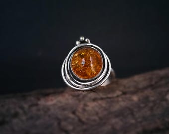Baltic Amber Ring: 925 Sterling Silver Bohemian Jewelry Gift