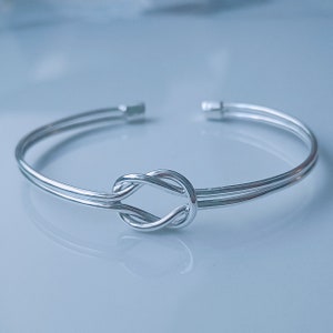 Minimalist 925 Silver Knot Cuff Bracelet: Stacking Bangle