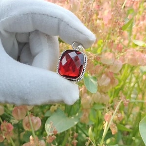 Handgemachter roter Granat Anhänger: 925 Sterling Silber Schmuck