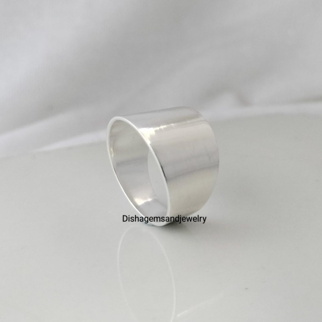 925 Sterling Silver Wide Band Ring - Shield Thumb Ring - Concave Boho ...