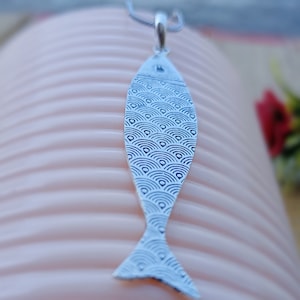 Silver Fish Pendant: Handmade Animal Necklace with Rose Quartz