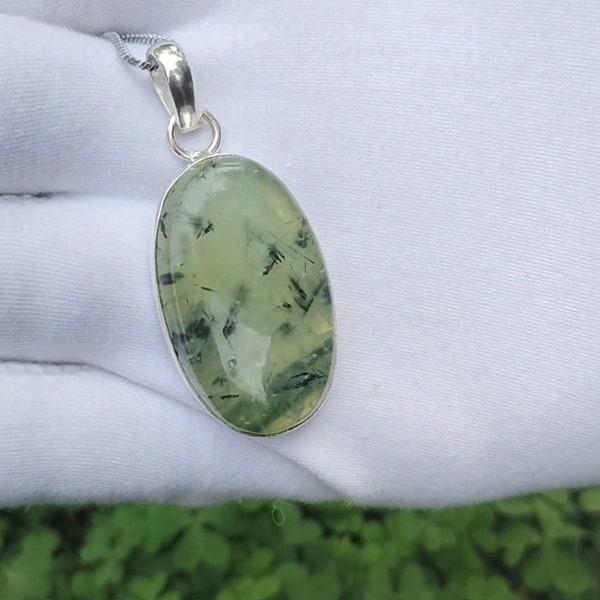 Natural Prehnite Pendant in 925 Sterling Silver / Pendant Necklace Big Size Gemstone Pendant / Handmade Gemstone Jewelry Gift for Mother