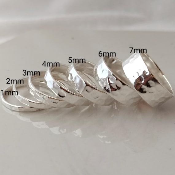 925 Sterling Silver Hammered Ring, Wide Thumb Ring (1-7mm)