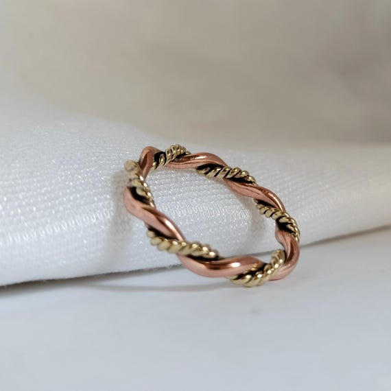 Handmade Copper & Brass Twisted Ring: Mixed Metal Stacking Ring