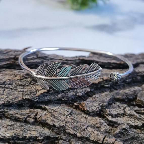 Leaf Bangle, 925 Sterling Silver Bangle, Silver Leaf Bangle