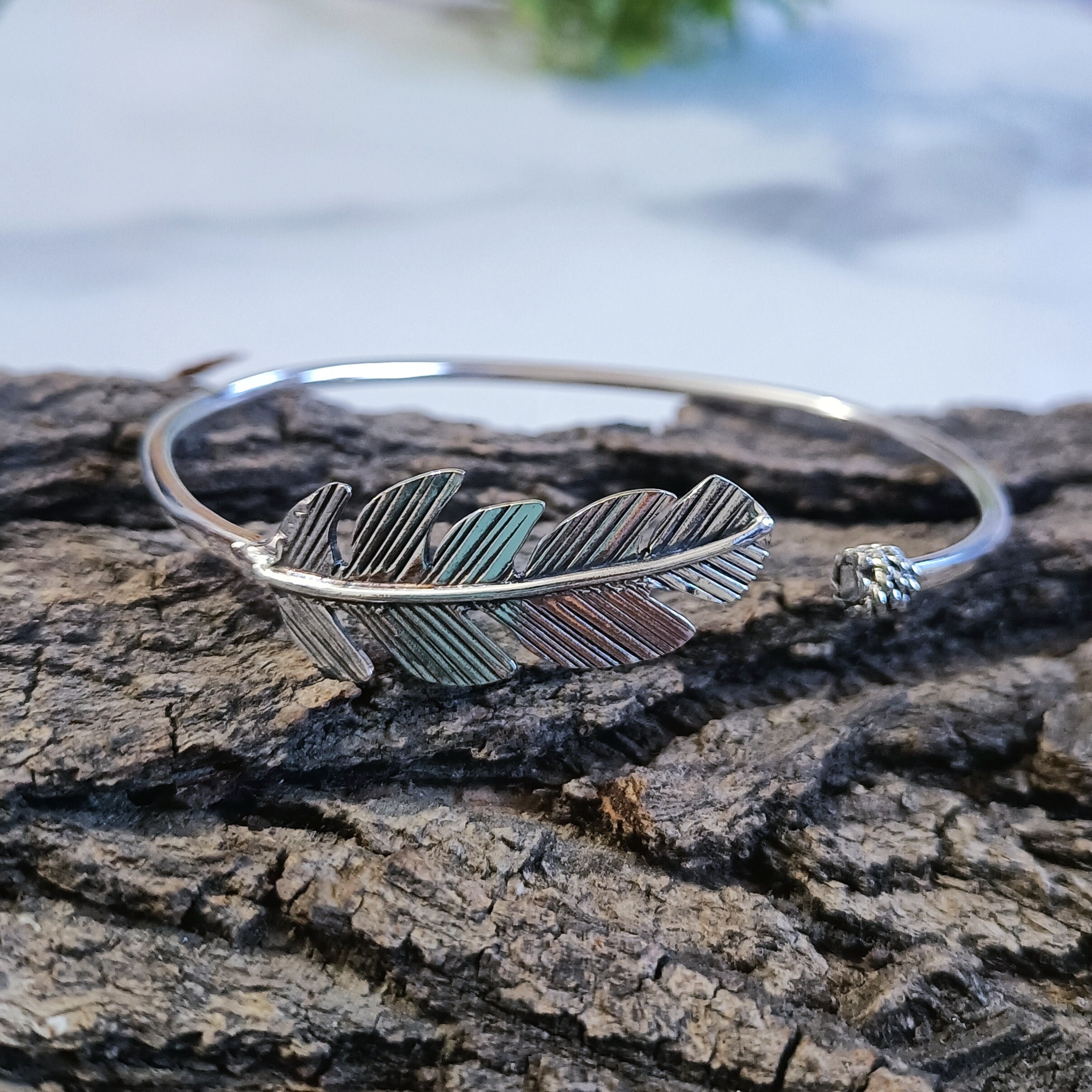 Leaf Bangle, 925 Sterling Silver Bangle, Silver Leaf Bangle
