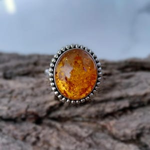 Amber Ring, Silver Amber Ring, Natural Amber Ring, Baltic Amber, Amber Jewelry, Vintage Amber Ring, Natural Gemstone Ring, Valentines Gift
