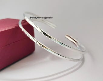 Bracciale rigido martellato in argento sterling 925 - Bracciale rigido regolabile - Bracciale regalo di compleanno