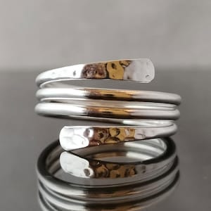 Hammered Sterling Silver Ring: Adjustable Wire Wrapped Boho Thumb Ring