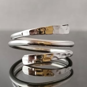 Hammered 925 Sterling Silver Wrap Ring: Adjustable Stacking Jewelry