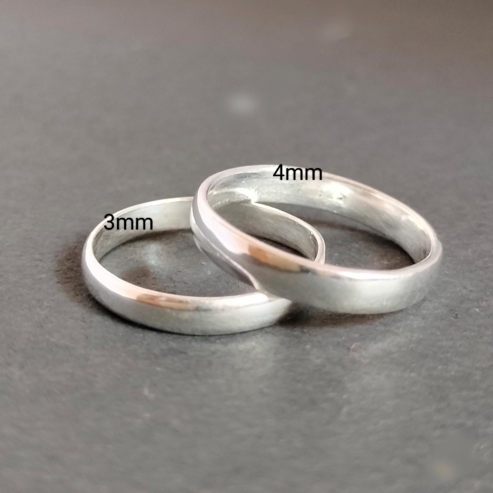 スターリングシルバーのカップルリングセット、スムースウェディング