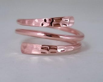 Handmade Hammered Copper Wrap Ring: Adjustable Arthritis Jewelry