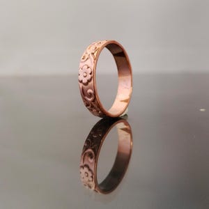 Handmade Copper Ring: Flower Pattern Stacking Band