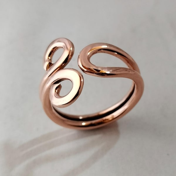 Pure Copper Spiral Ring - Swirl Design Adjustable Ring - Arthritis Therapy Band - Gift For Her