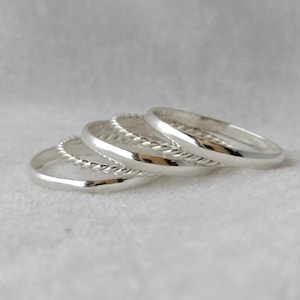 Sterling Silver Stacking Ring Set: Textured Minimalist Rings