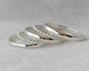 Sterling Silver Stacking Ring Set: Textured Minimalist Rings