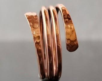 Handmade Hammered Copper Wrap Ring: Rustic Healing Jewelry