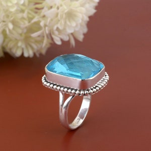 Sterling Silver Cushion Blue Topaz Ring: Handmade Gemstone Jewelry