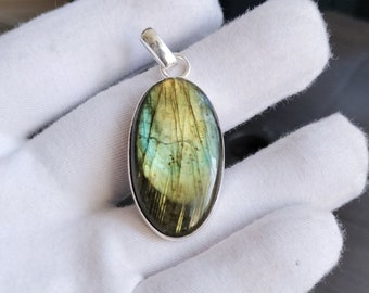 Oval Labradorit Anhänger: Handgemachte Sterling Silber Edelstein Halskette