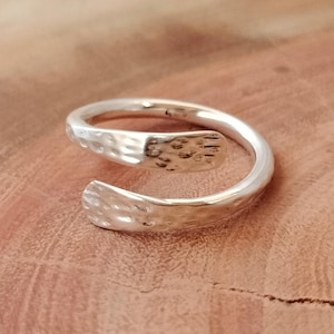 Hammered Sterling Silver Wrap Ring: Adjustable Bypass Design