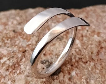 Adjustable 925 Sterling Silver Wrap Ring, Chunky Boho Style