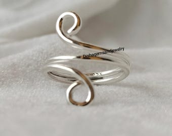 925 Sterling Silver Spiral Ring - Adjustable Wrap Around Ring - Swirl Boho Jewelry - Birthday Gift