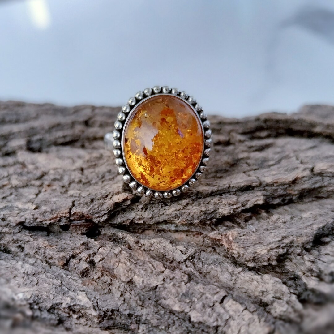 Natural Baltic Amber Ring, Amber Ring, Gemstone Ring Women, Oxidised ...