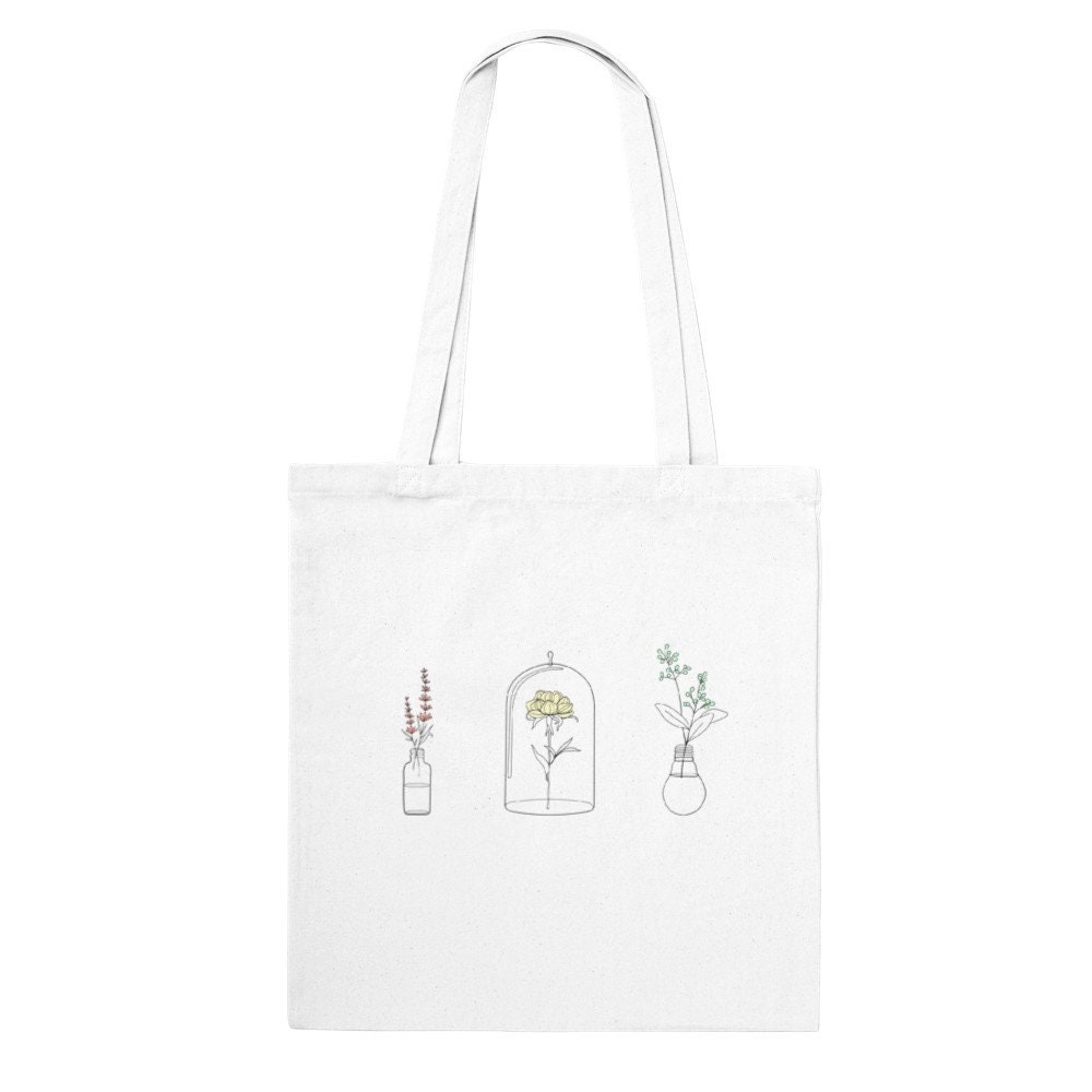 Floral Tote Bag Cute Botanical Jar Print Cotton Tote Cute Reusable Tote