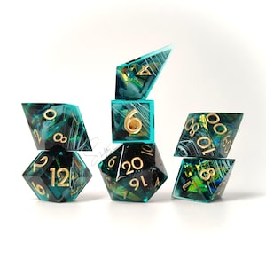 Commission set - 7 piece handmade resin dice set for TTRPG dungeons and dragons, pathfinder and other role playing games