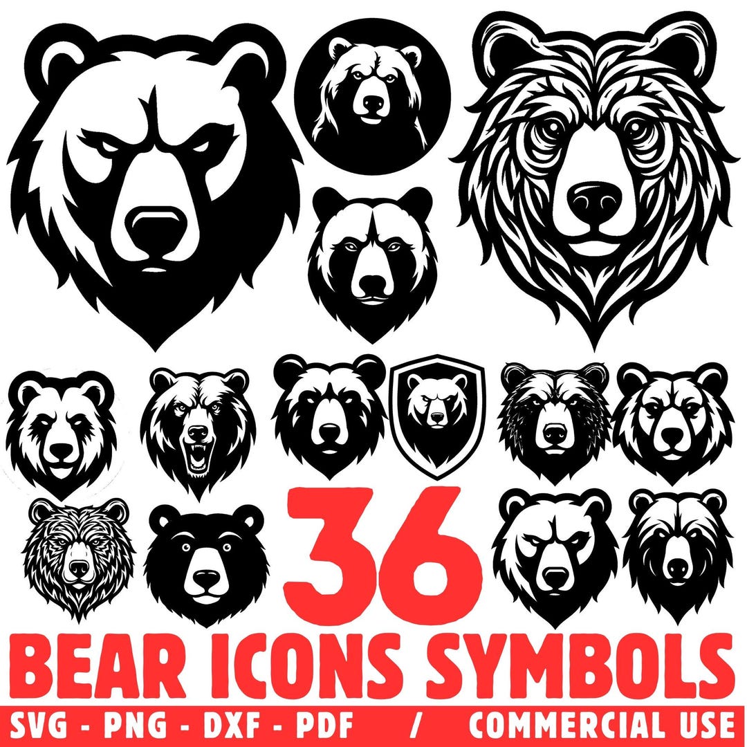 Bear Icons Symbols Svg Png Pdf & Dxf Bundle for Custom Craft Projects ...