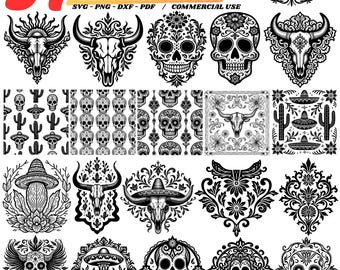 Pakiet SVG z meksykańskimi wzorami na wytłaczanej skórze: zachodnie motywy kwiatowe (cyfrowe)