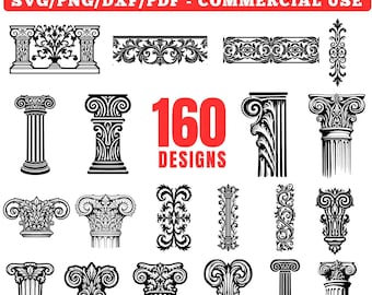 Architectural Scrollwork Column Accent Designs SVG Bundle for Laser Engraving, Vintage Column Ornament Files, instant downloads