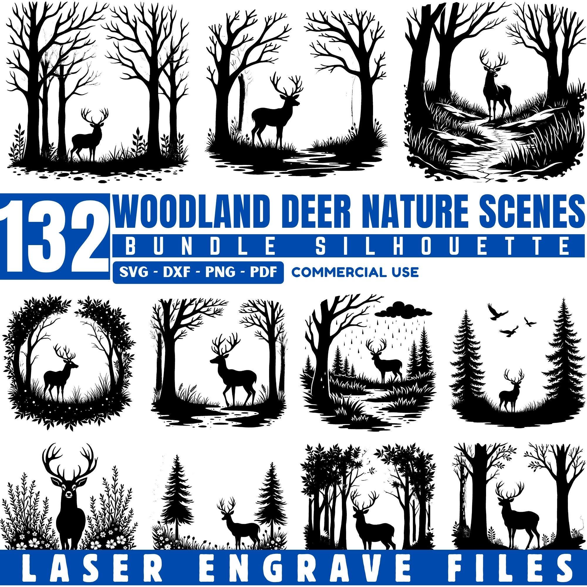 Seasonal Woodland Deer Scene SVG Bundle for Laser Engraving, Wildlife ...