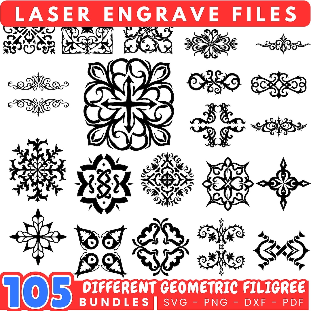 Laser Engrave Files Geometric Filigree Svg Png Pdf & Dxf Bundle for ...