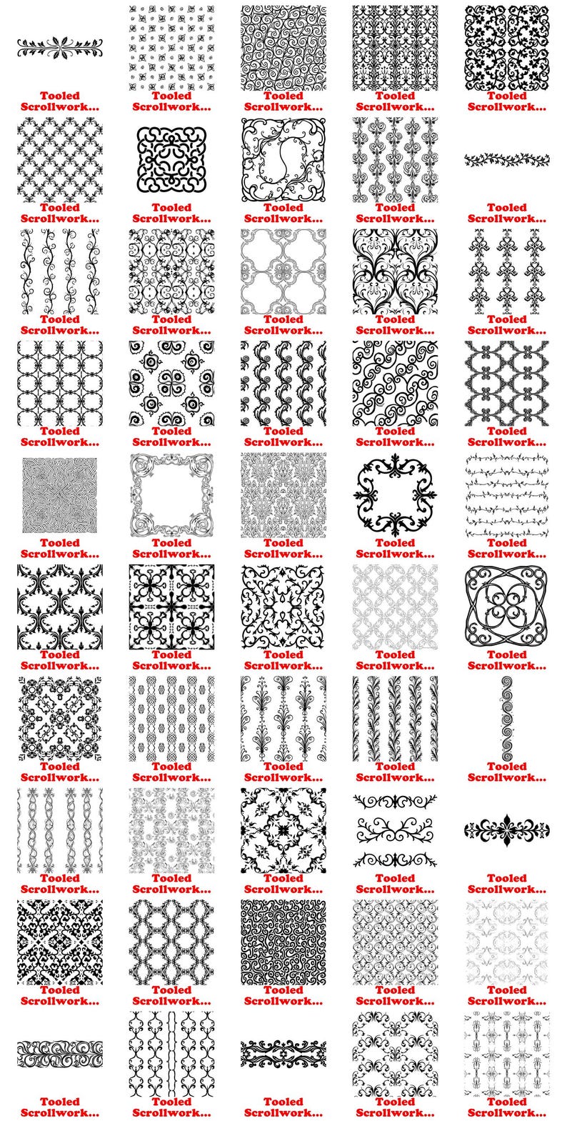 Tooled Scrollwork Pattern Bundle (svg, Png, Dxf, Pdf) (commercial Use ...