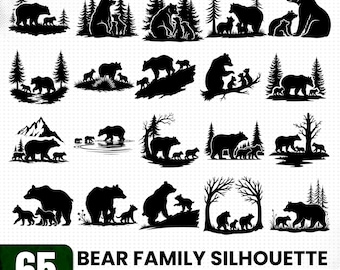 Bear Family Silhouette SVG PNG Pdf & Dxf Bundle for DIY crafts instant downloads
