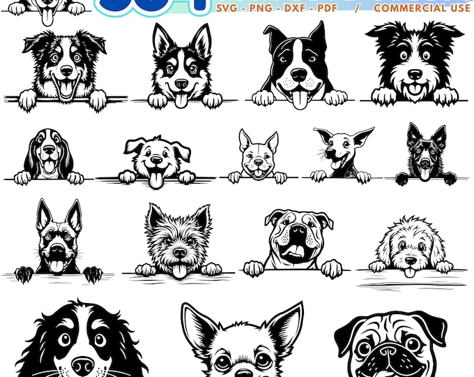 272 Peeking Dogs Complete Breeds Svg Png & Dxf Bundle Design - Cute Dog ...