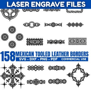 Mexican Tooled Leather Border SVG for Laser Engraving, Western Floral Scroll Frames & Leather Patterns, instant downloads