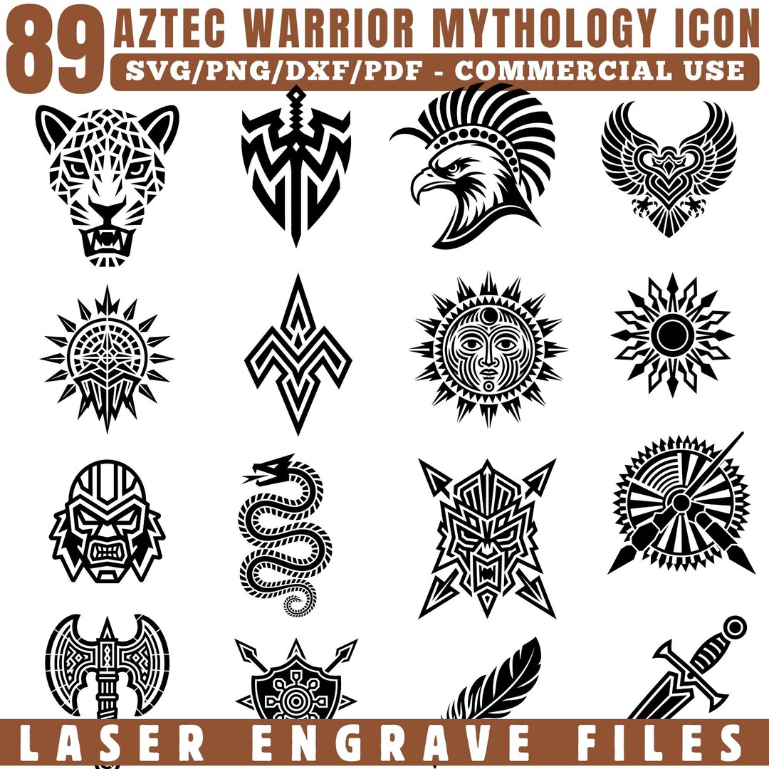 Laser Engrave Files Aztec Warrior Mythology Border Svg Png Pdf & Dxf ...