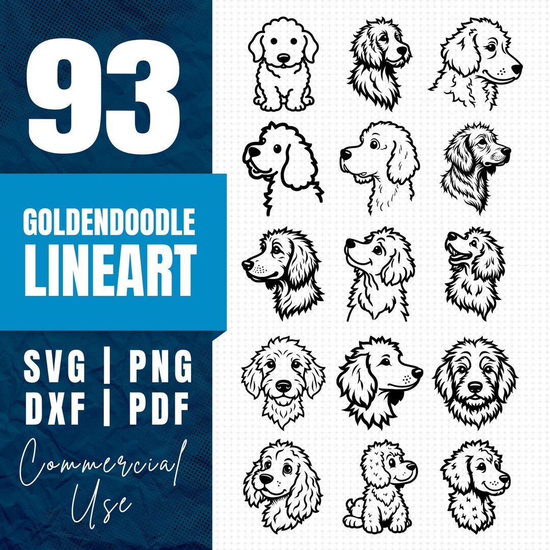 Goldendoodle Line Art Svg Png Pdf & Dxf Bundle for Cricut Instant ...