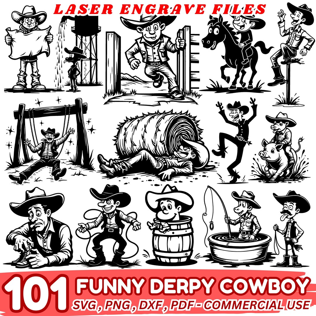 Funny Derpy Cowboy SVG, PNG Files, Laser Engrave & CNC - Etsy
