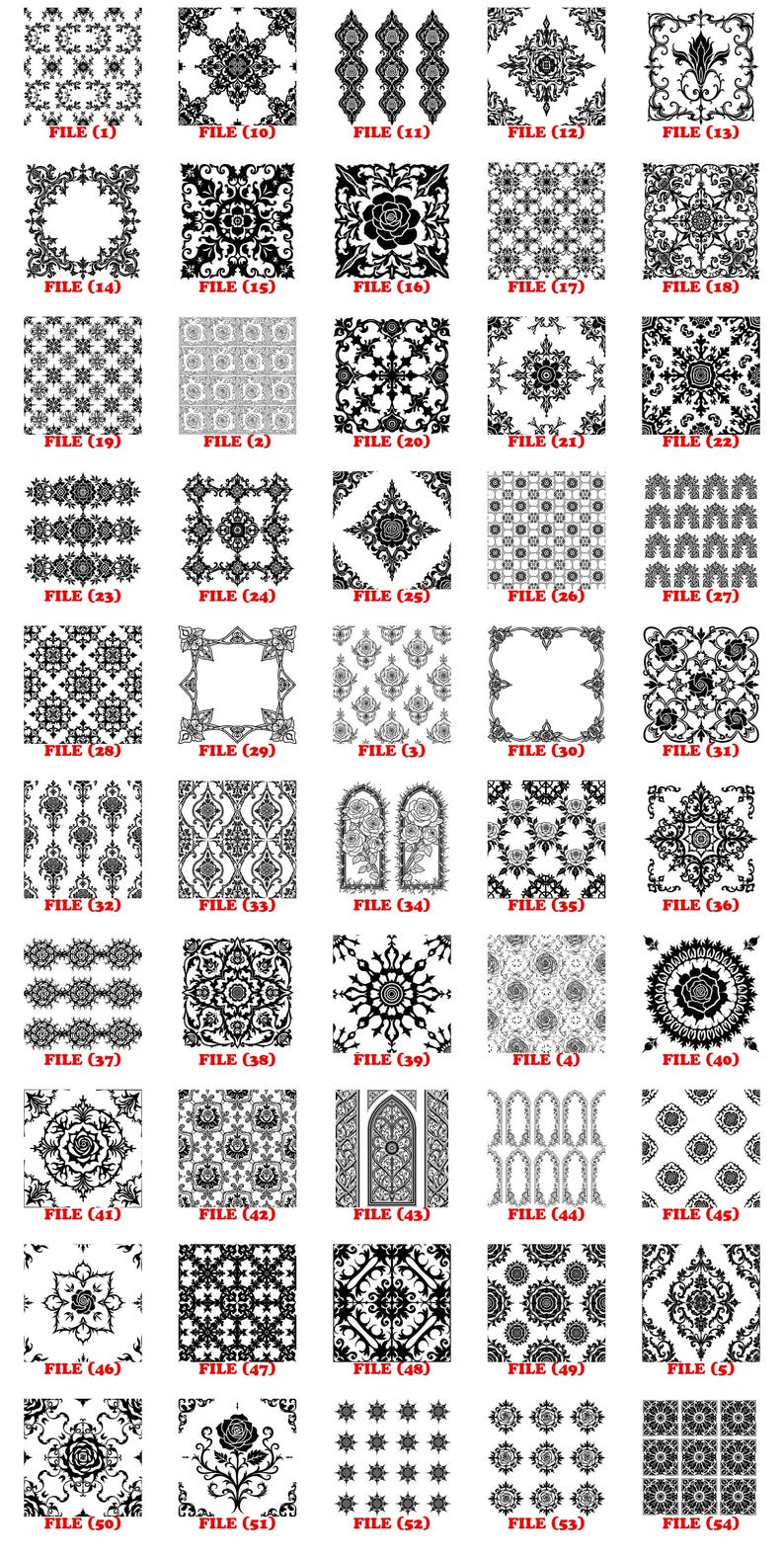 Gothic Rose Filigree Seamless Pattern Bundle for Laser Engraving ...