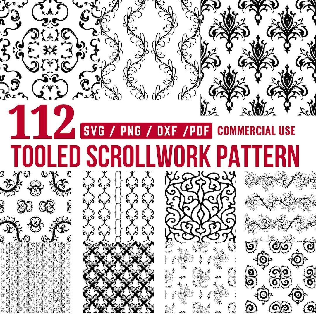 Tooled Scrollwork Pattern Bundle (svg, Png, Dxf, Pdf) (commercial Use ...