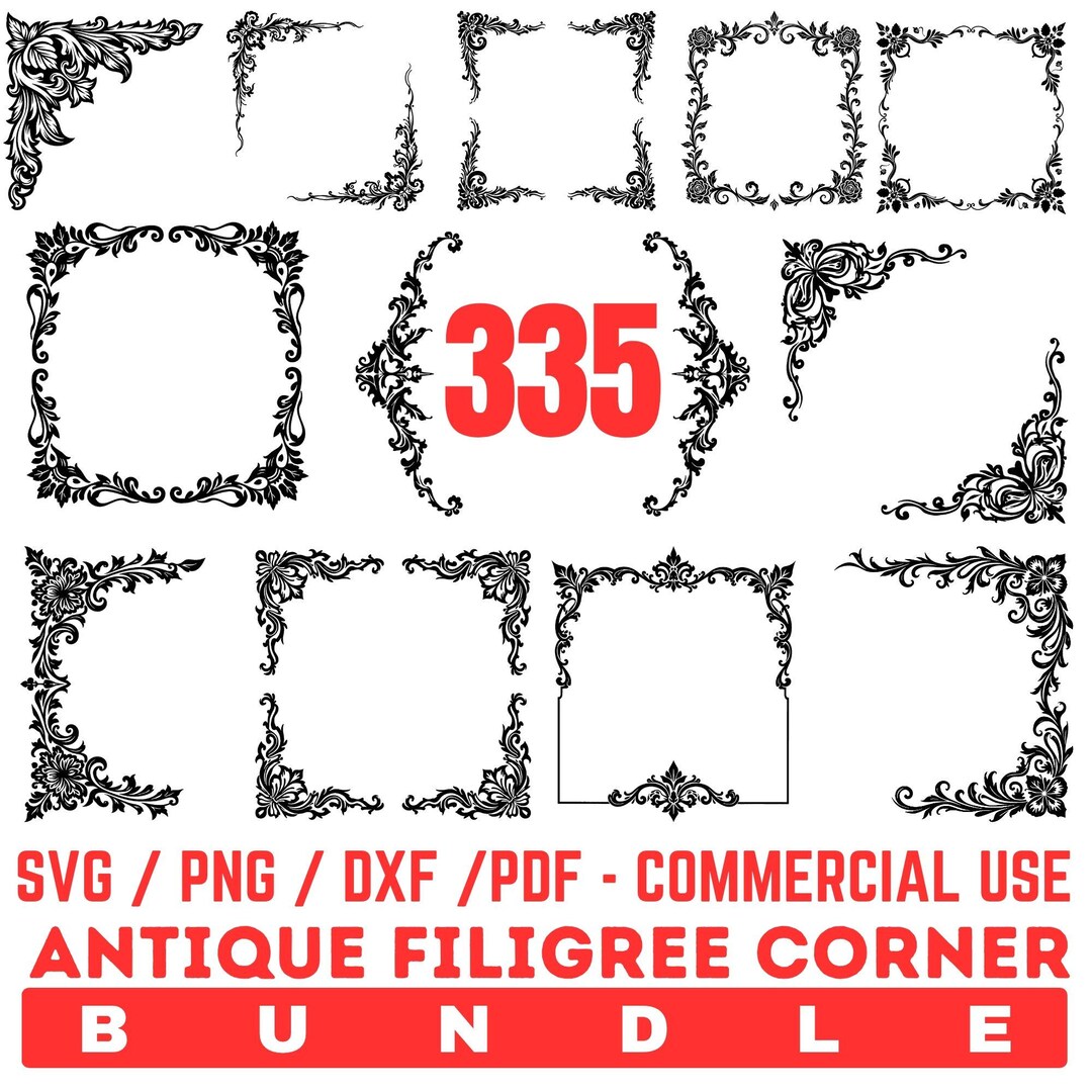 Antique Filigree Corner SVG Bundle Vintage Ornamental Scroll Corners ...
