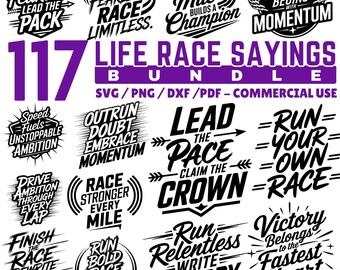 Life Race Sayings SVG Bundle for Laser Engraving, Motivational Running Quotes for Wood Metal Designs, instant downloads