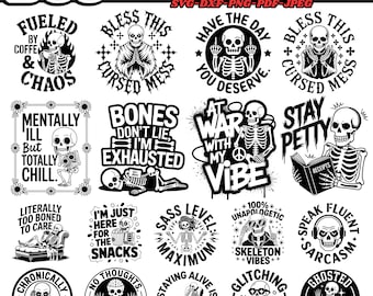 Funny Skull SVG Bundle: Sarcastic Skeleton Designs (Digital Download)
