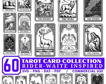 Kolekcja kart tarota Rider-Waite, grawer laserowy SVG PNG (pobieranie cyfrowe)