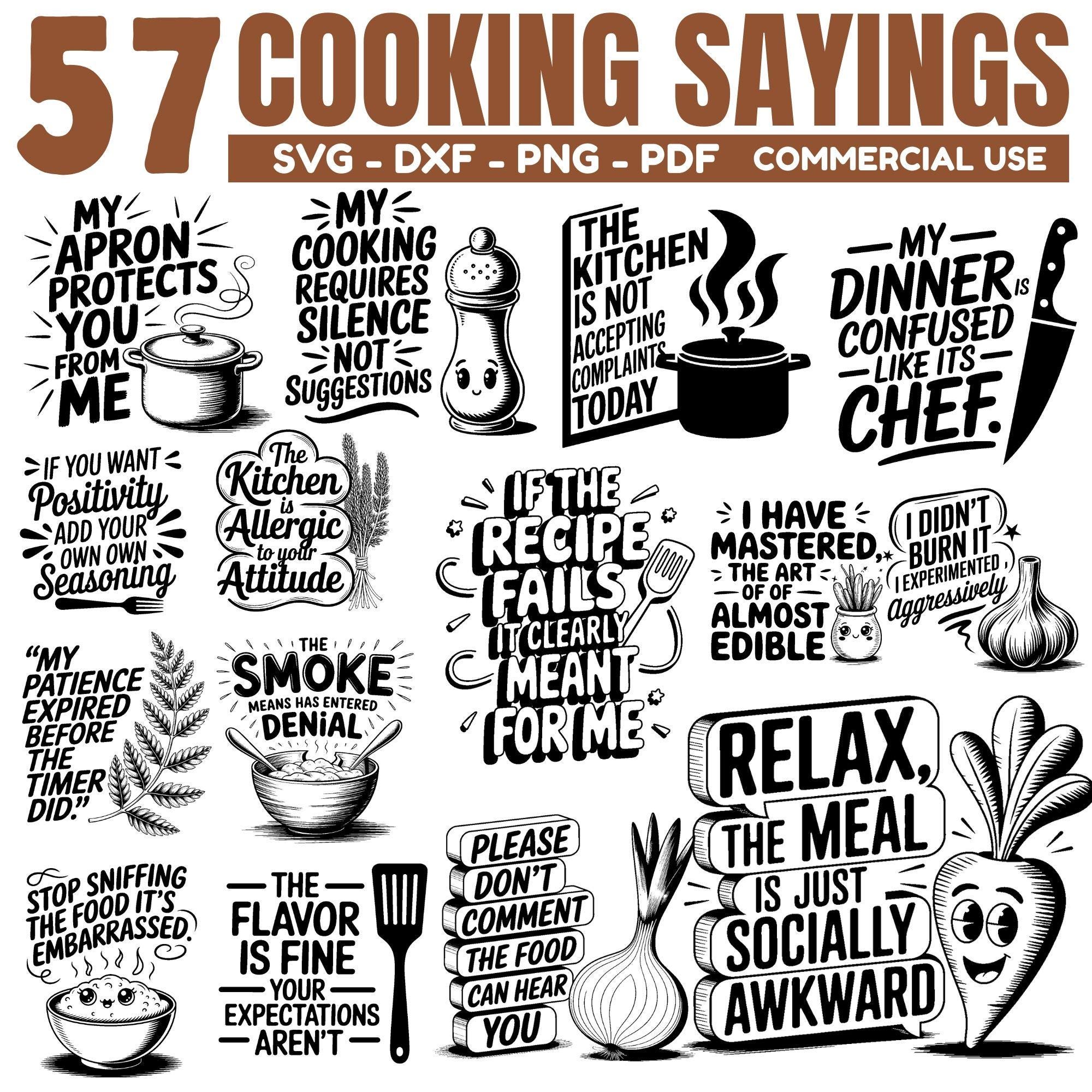 Cooking Sayings Svg Png Pdf & Dxf Bundle for Kitchen Decor and Aprons ...