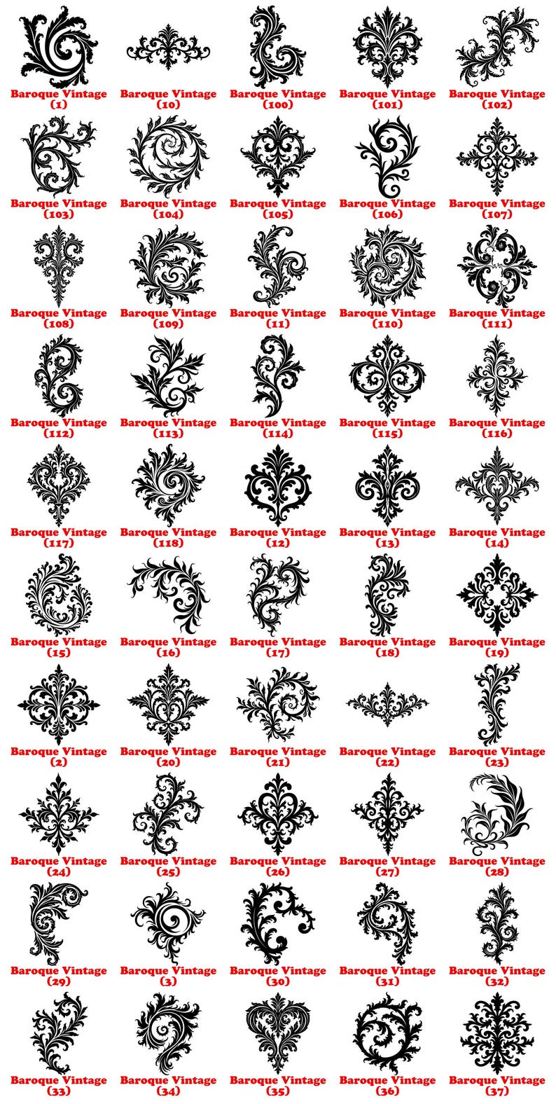 Baroque Scrollwork Vintage Ornaments Svg Png Pdf & Dxf Bundle for DIY ...